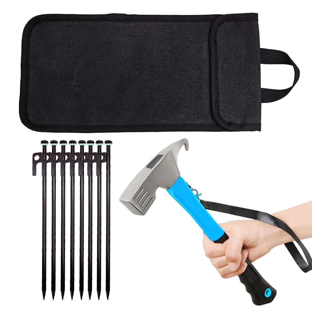 4 Tent Stakes Forged Steel Pegs Heavy Duty Ground Anchors Storage Bag
