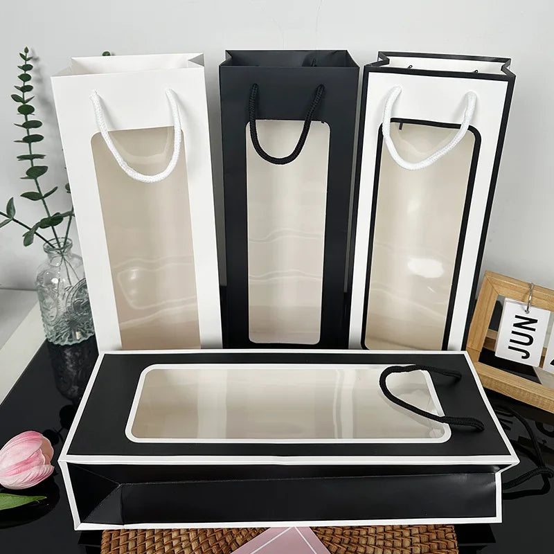 Flower Gift Bag Transparent Window | Kraft Paper Bouquet Tote Flower Gift Bag Zpaxo