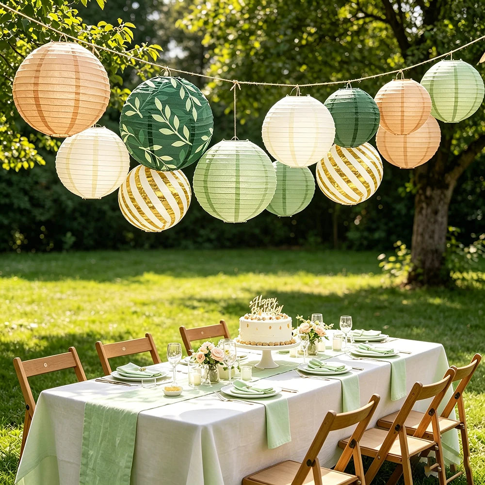 Sage Green Paper Lanterns Rustic Wedding Decorations Background Retro