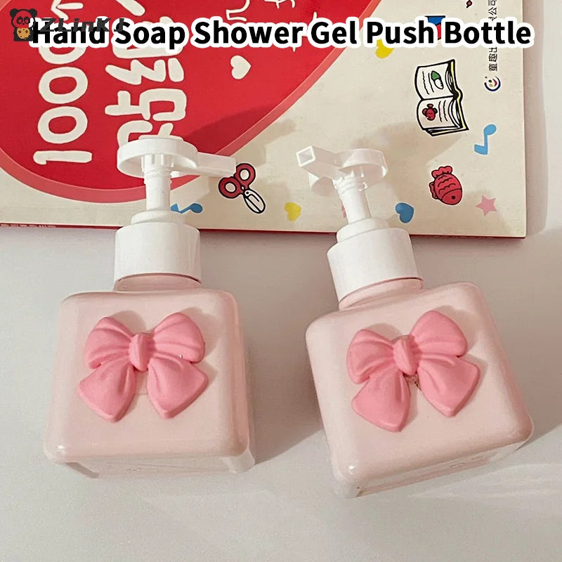 Bow Soap Dispenser Refillable Shower Bottle Pink Plastic Press Pump Zpaxo