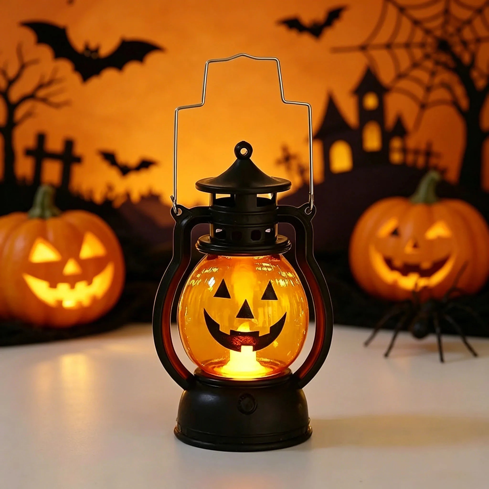 Indoor Glowing Halloween Pumpkin Lantern Eerie LED Light Retro Oil