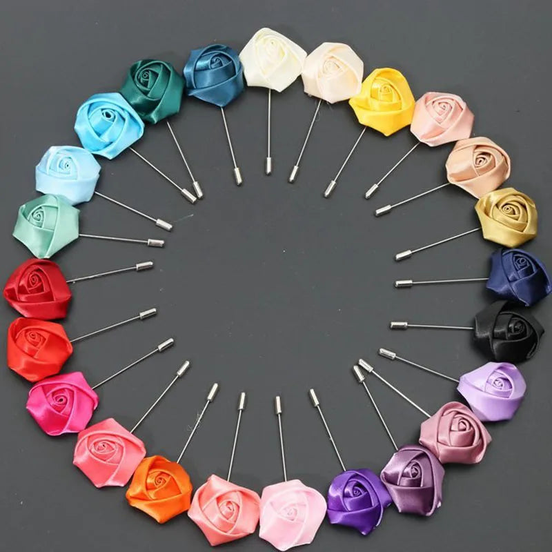 Men Boutonnieres for Wedding Groom Corsage Lapel Pins Ribbon Roses Flower Mensuit Buttonhole Brooch Marriage Accessories Zpaxo