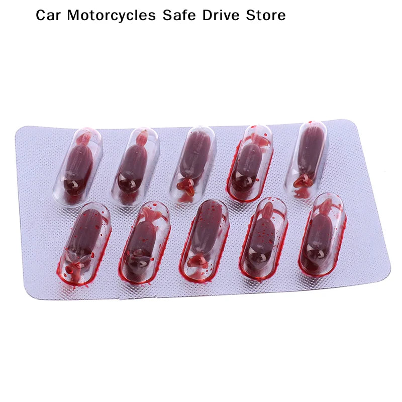 M10Pcs Fake Blood Pill Vampire Toy Capsules Horror Funny Halloween