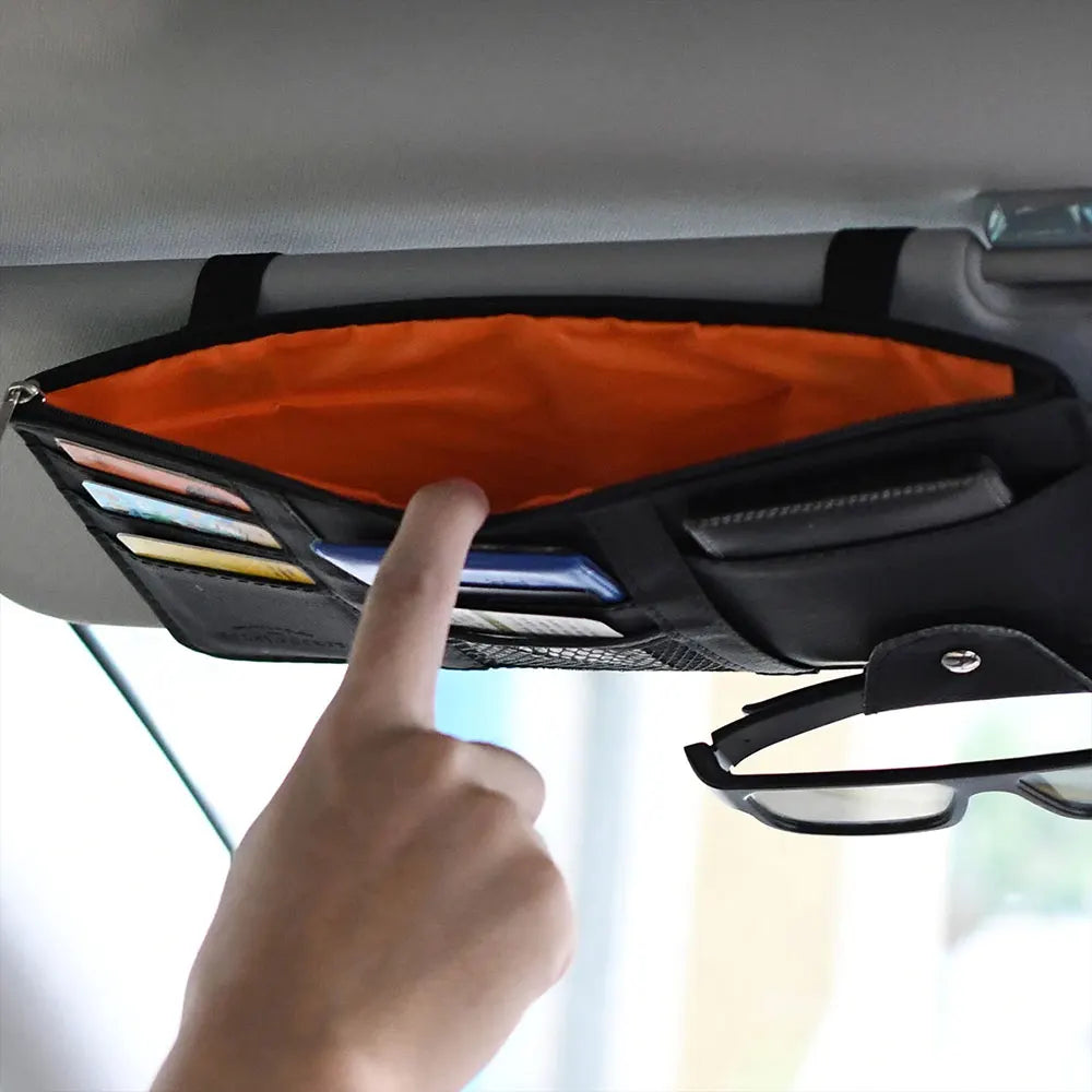 PU Leather Car Sun Visor Organizer – Multi-Pocket Holder Car Visor Organizer Zpaxo