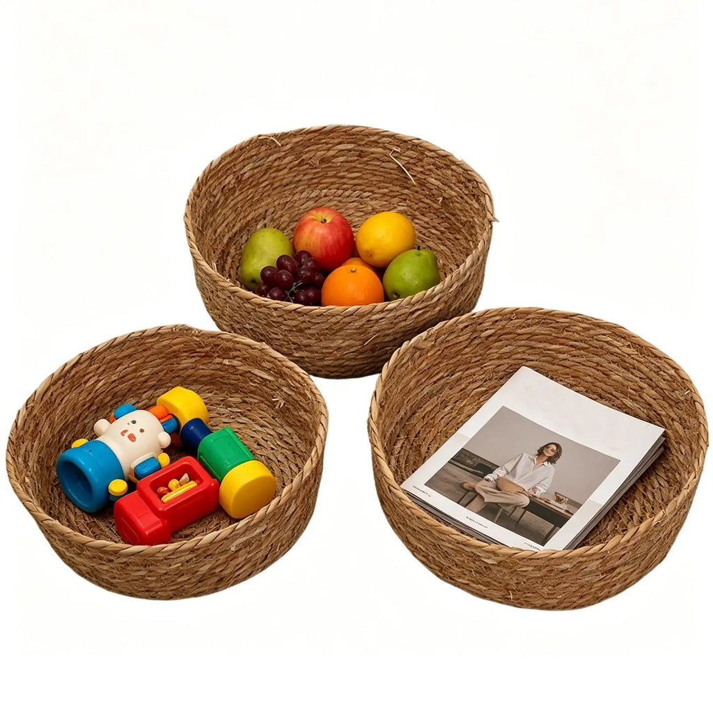 3-Piece Woven Rattan Wicker Storage Baskets – Kitchen & Home Wicker Storage Baskets Zpaxo