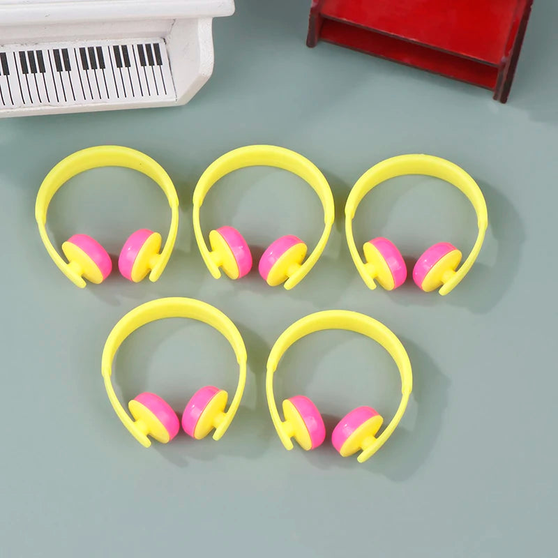 ▶5Pcs Mini Headphones Toys Gifts DIY Sunglasses Straw Hat Scarf Jewelry Accessories Decoration Zpaxo Yellow