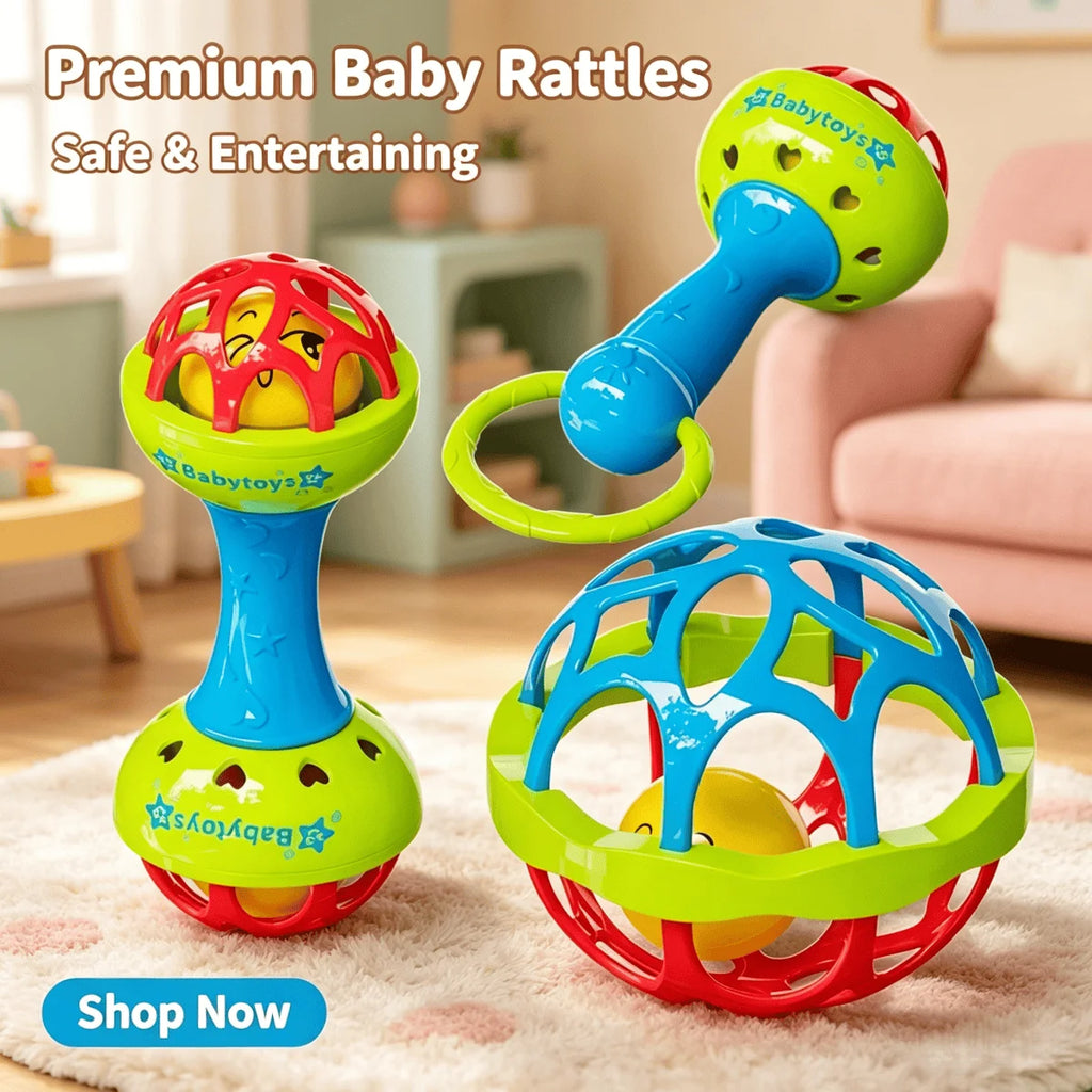 Baby Rattles Toys Grab Shake Rattle Babies Easy Hold Teething Toy