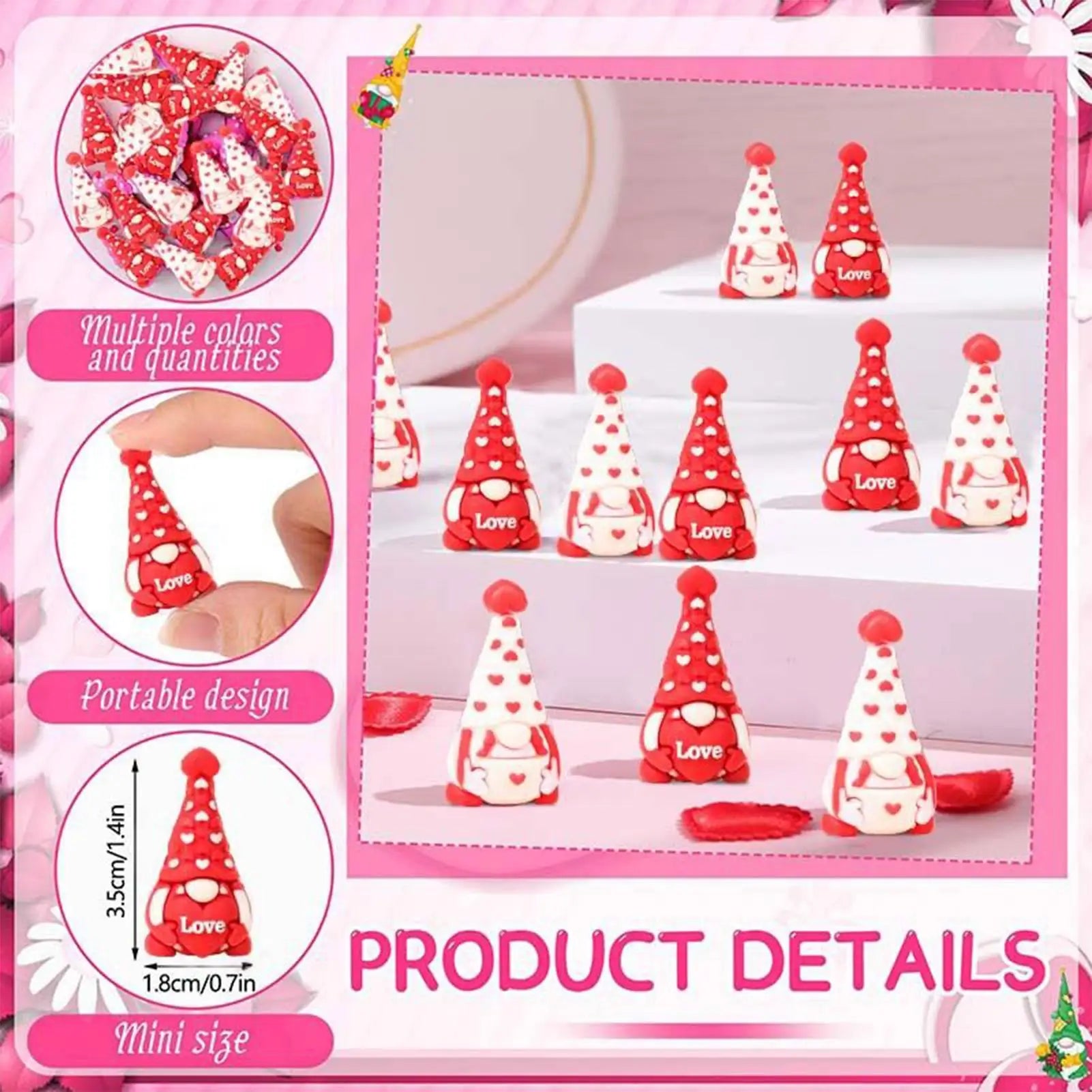 Valentines Gnomes Decor 30 Heart Mini Figurines Holiday Decorations