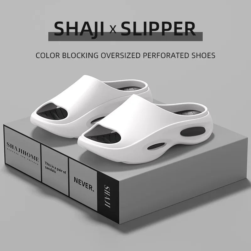 SHAJI Men Extra Large Open Toe Slides Summer Thick Sole Non Slip