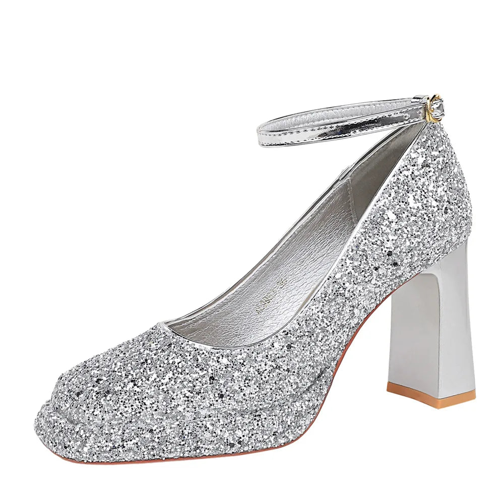 Fashionable Elegant Women Thick Heel Waterproof Platform Shallow Zpaxo