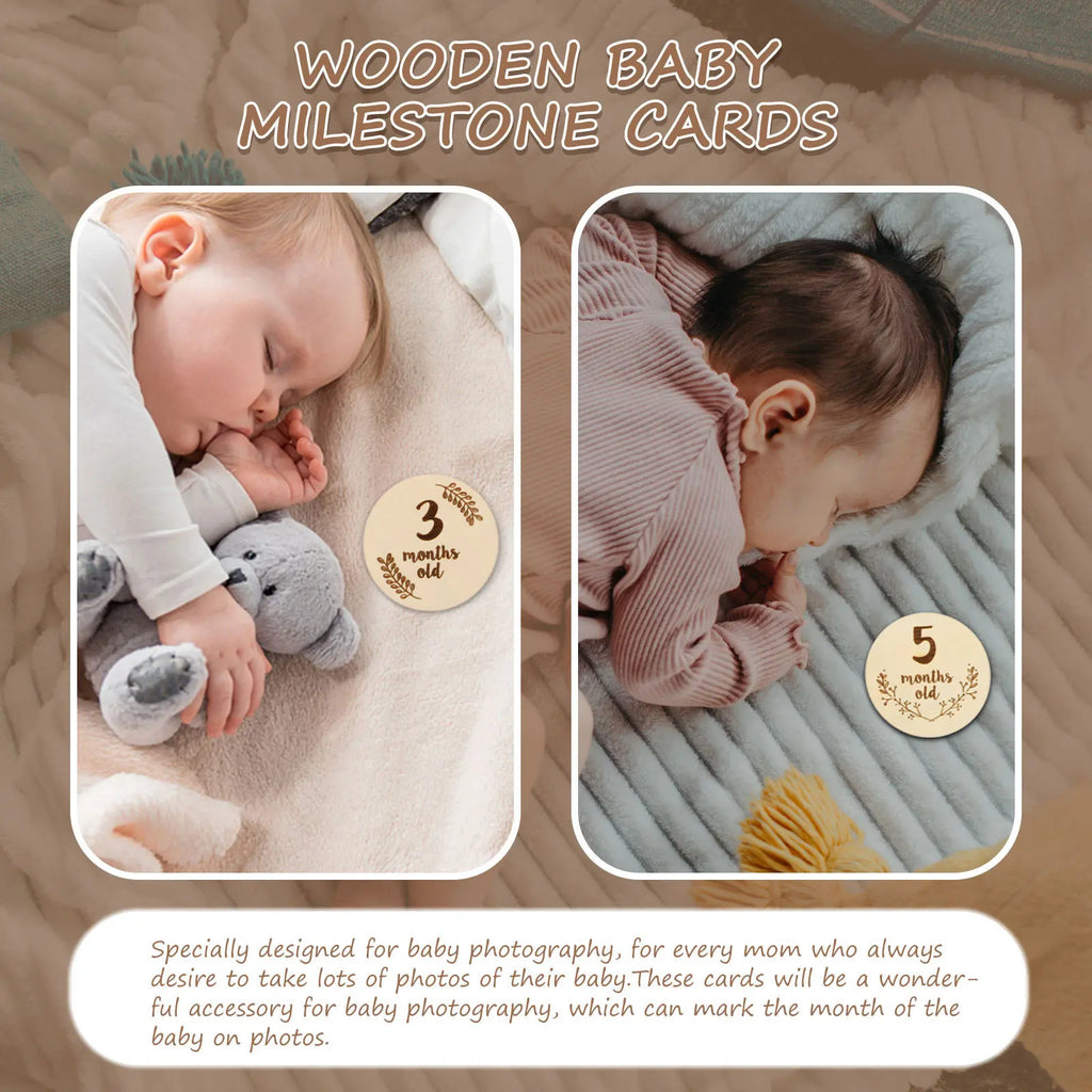 Safe Eco Friendly Wooden Baby Milestone Cards Creative Fun Shaped