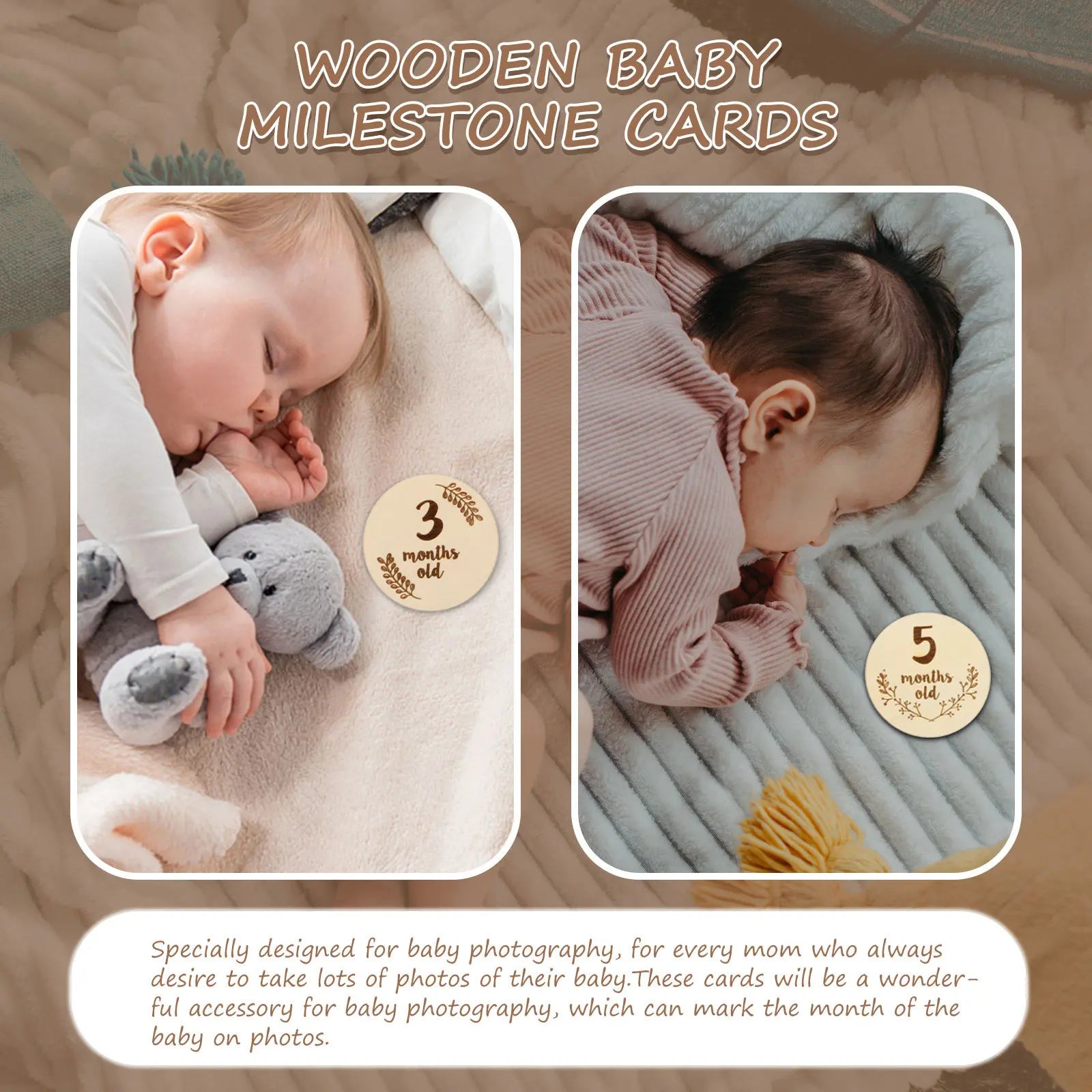 Safe Eco Friendly Wooden Baby Milestone Cards Creative Fun Shaped