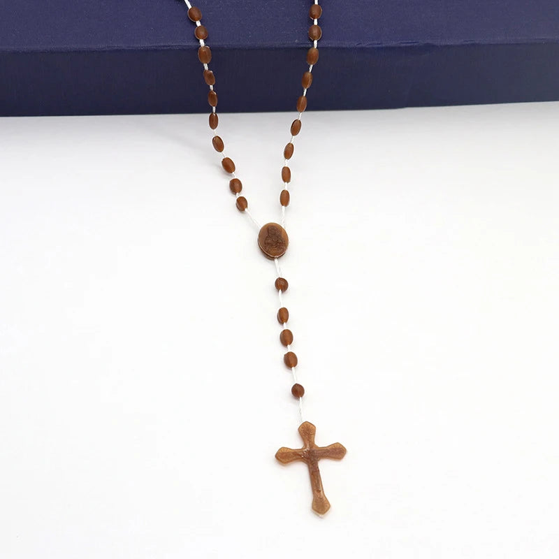 Luminous Catholic Christ Jesus Cross Plastic Rosary Crucifix Necklace Zpaxo