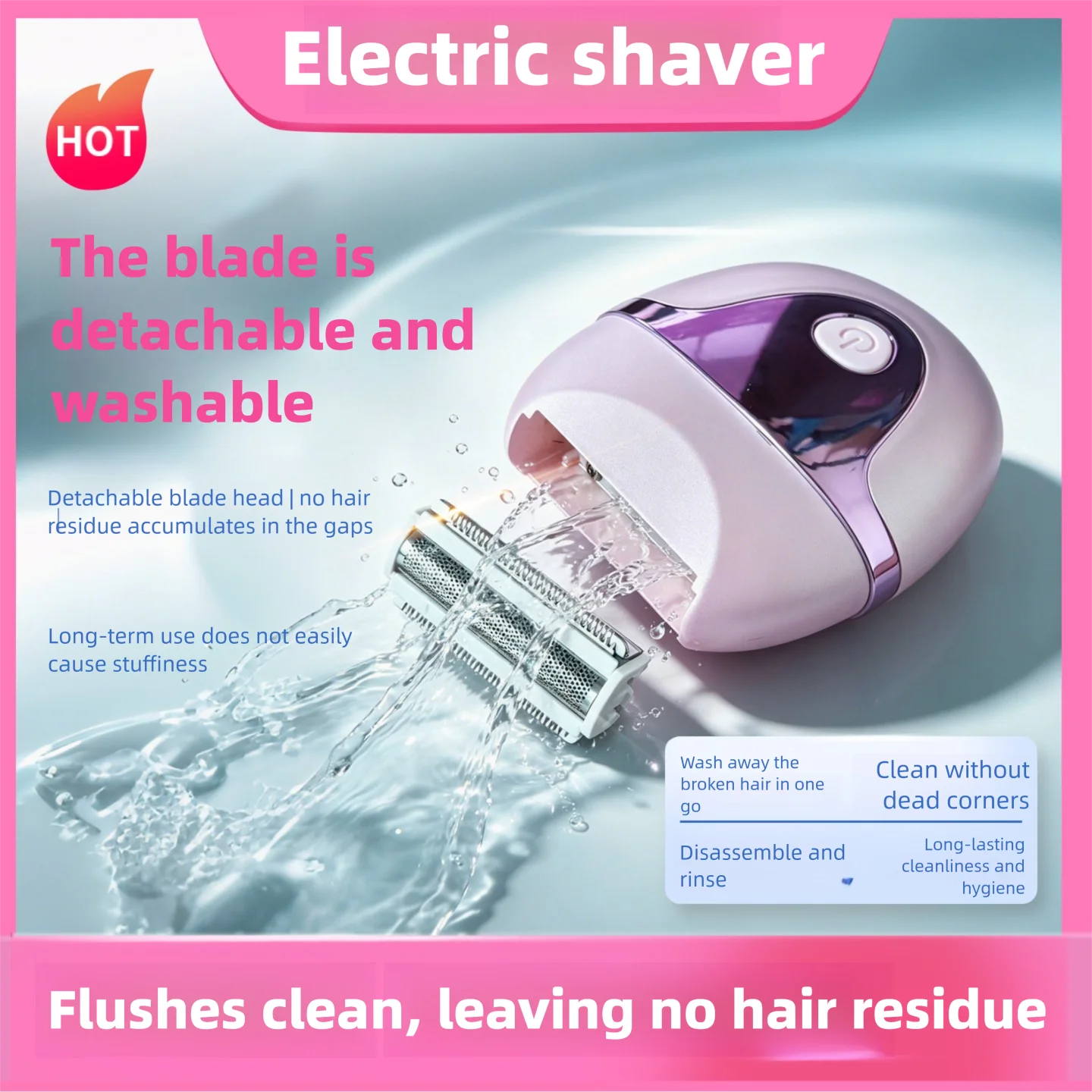 2-in-1 Women's Pink Shaver Private Trimer Full Body Female Electric