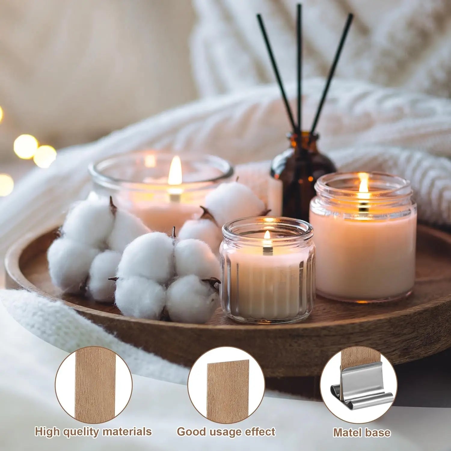 50-Pack Wooden Candle Wicks with Iron Stands – Smokeless DIY Candle Making Wicks Zpaxo