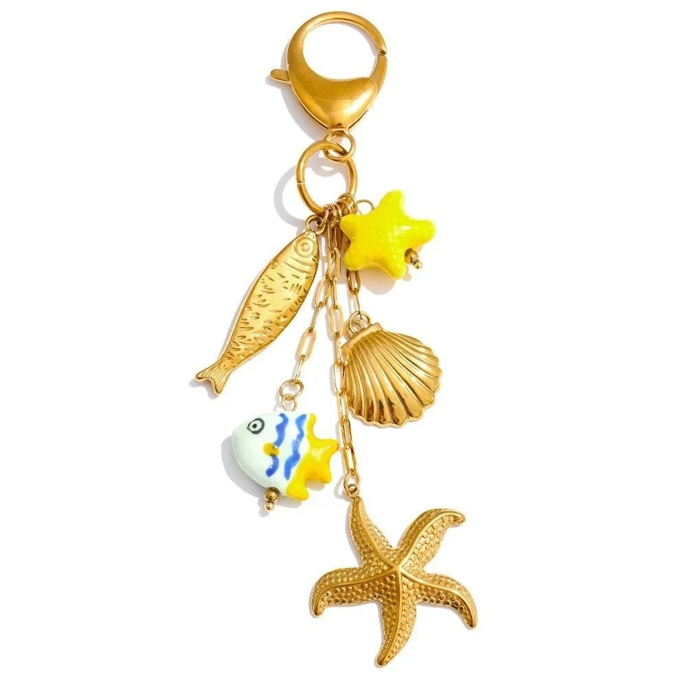 Elegant Enamel Red Chili Pendants Waterproof Stainless Steel Versatile Bag Charm Gold Heart Starfish Tassel Keychain Friends Zpaxo