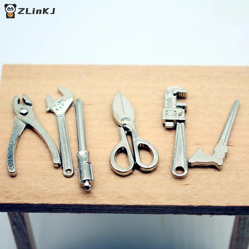 ▶6/8Pcs 1:12 Dollhouse Mini Alloy Adjustable Wrench Pliers Tools Set Miniature Repair Model Scene Props Doll House Decor Toy Zpaxo