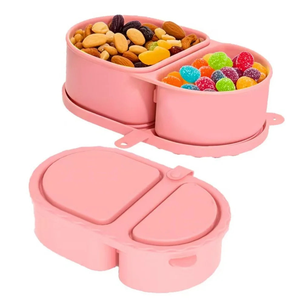 Premium Silicone Reusable Snack Containers Double Compartment Snackle Zpaxo Pink