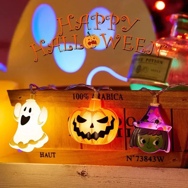 Halloween Party LED String Lights Ghost Pumpkin Cat Spider Web