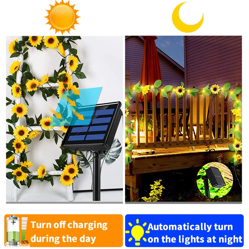 Chrysanthemum Solar Lights Hanging Vine Garland Lamp Home Garden Zpaxo