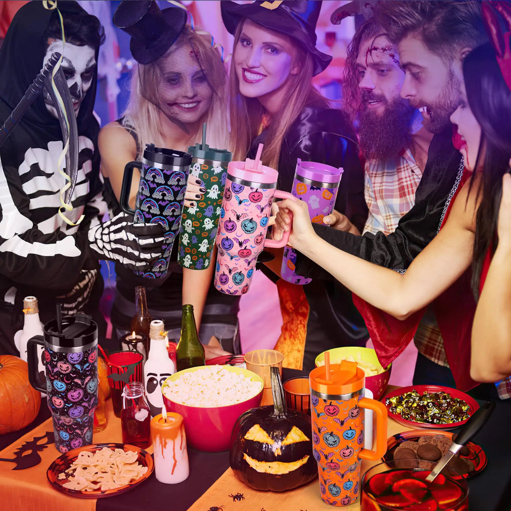 Halloween gift New 40OZ Handle Cup Double-layer Thermos Cup 304 Handle Car Water Cup with Straw Zpaxo