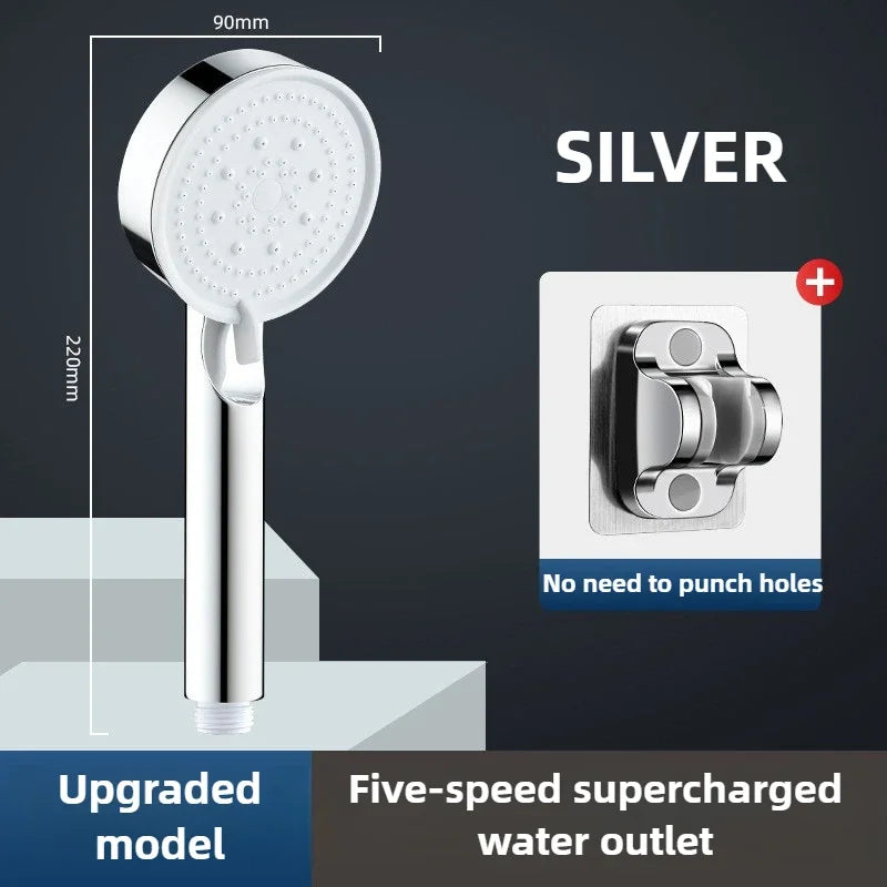 High Pressure Shower Head 3 Modes Adjustable Filter Shower Head Set New Bathroom Shower Head Accessories Sprayer Zpaxo silver head and hook