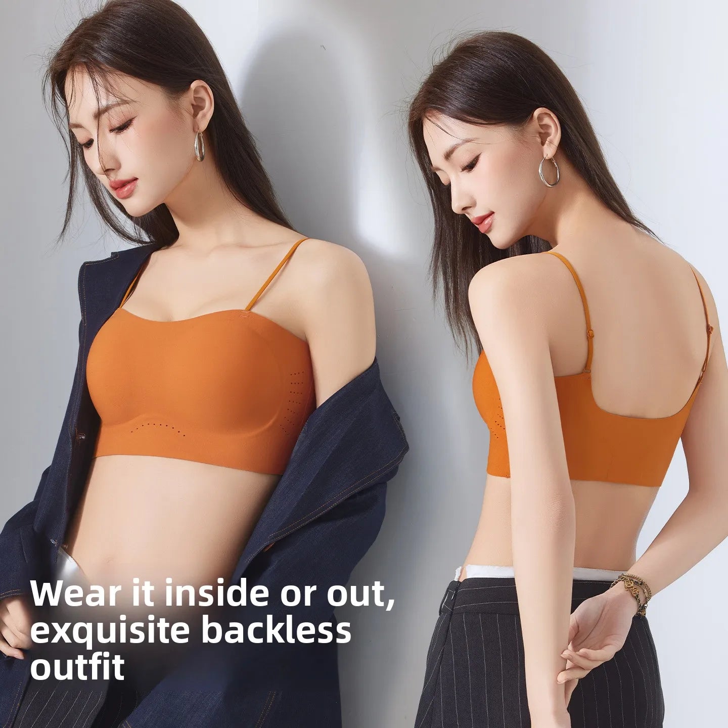 Women's Thin Strap Bralette Summer Backless Invisible Camisole Thick