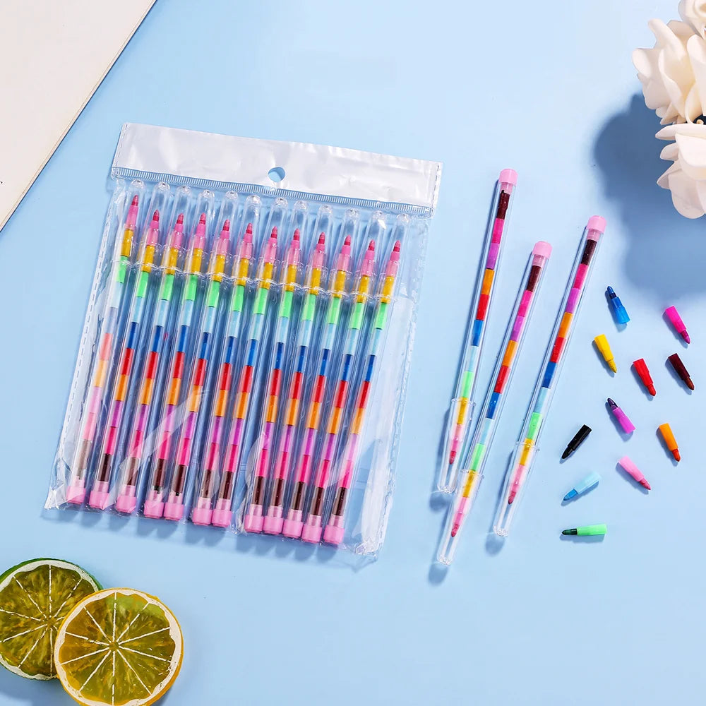12- Stackable Colorful Painting Graffiti Crayons Kids Party Supplies