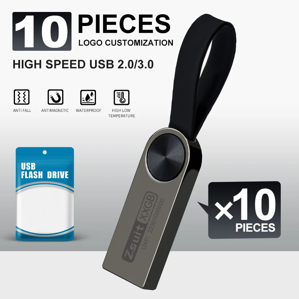 ZSUIT 10Pcs USB Drive 32GB 64GB High Speed Pen Drive 3.0 Memory Stick 128GB Waterproof Pendrive Metal USB Disk Memoria Stick DD Zpaxo USB 3.0-32gb black