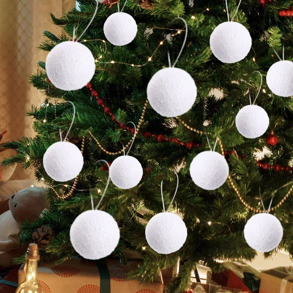 4 White Foam Christmas Balls Reusable DIY Snowball Ornaments Xmas