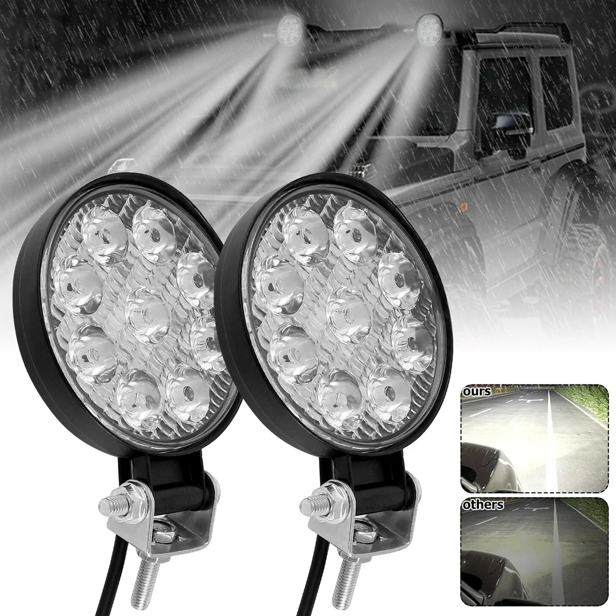 2/4Pcs 480W Work Light Car Truck LED Headlight Round 9 LED Light 6000K 5000LM Headlamp for Off-road Auto Car Van Truck SUV IP68 Zpaxo