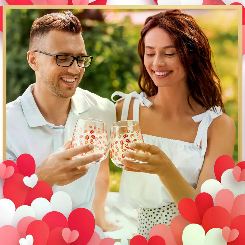 6 Pack 17 Oz Heart Valentine's Day Wine Glass Set Valentine Wine Glass Drink Up Valentine's Day Wine Glass Romantic Wine Glasses Zpaxo