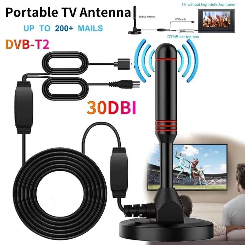 HD Digital TV Antenna Indoor Amplified Antenna Magnetic Base 200 Miles Ultra TV With Amplifier VHF/UHF Quick Outdoor Aerial Set Zpaxo