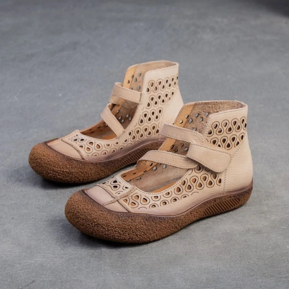 2025 Summer Retro Handmade Women's Shoes Genuine Leather Soft Bottom Mom Sandals Cowhide Hollow Out Casual Sandal Boots Zpaxo