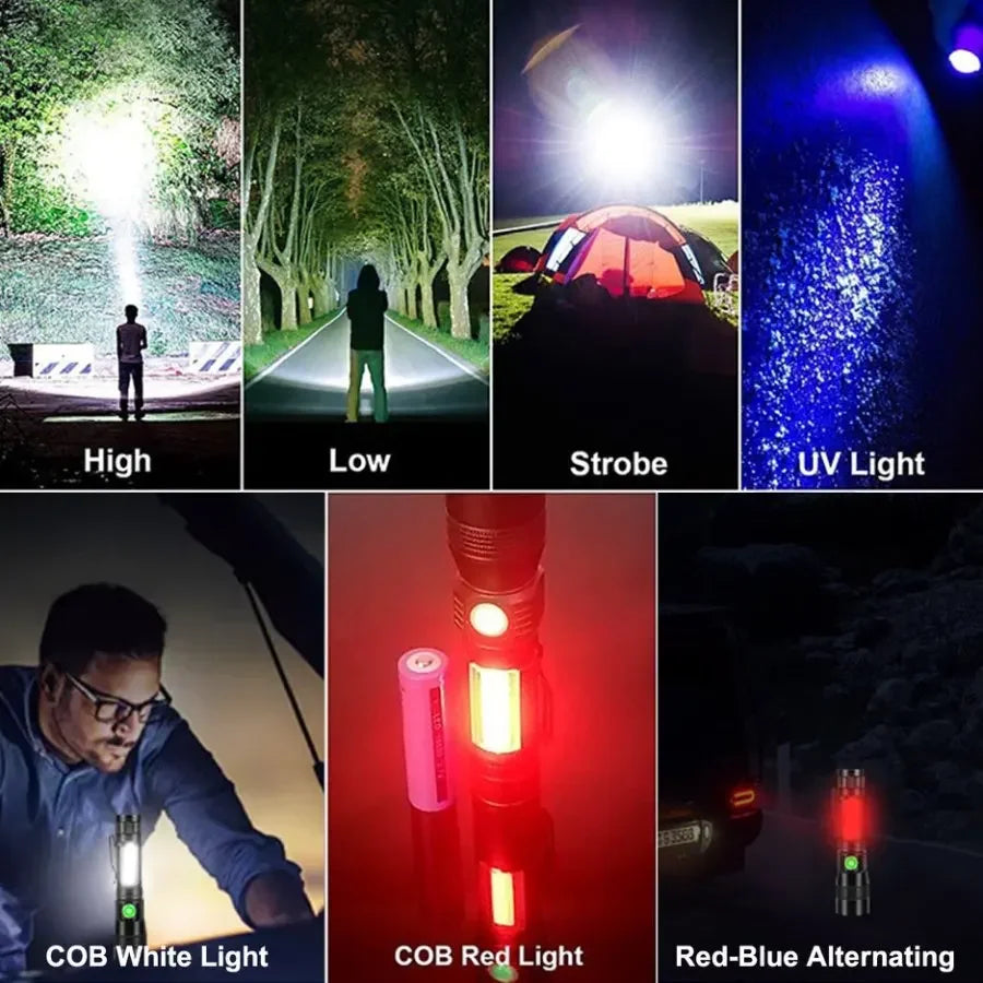 POCKETMAN 7-Mode LED Flashlight – UV, Red & White, Magnetic LED Torch Flashlight Zpaxo