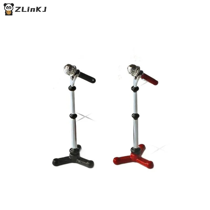 ▶1Pcs Doll House Decoration 1/12 Dollhouse Accessories Miniatures Simulation Mini Alloy Microphone With Stand Model Toy Zpaxo