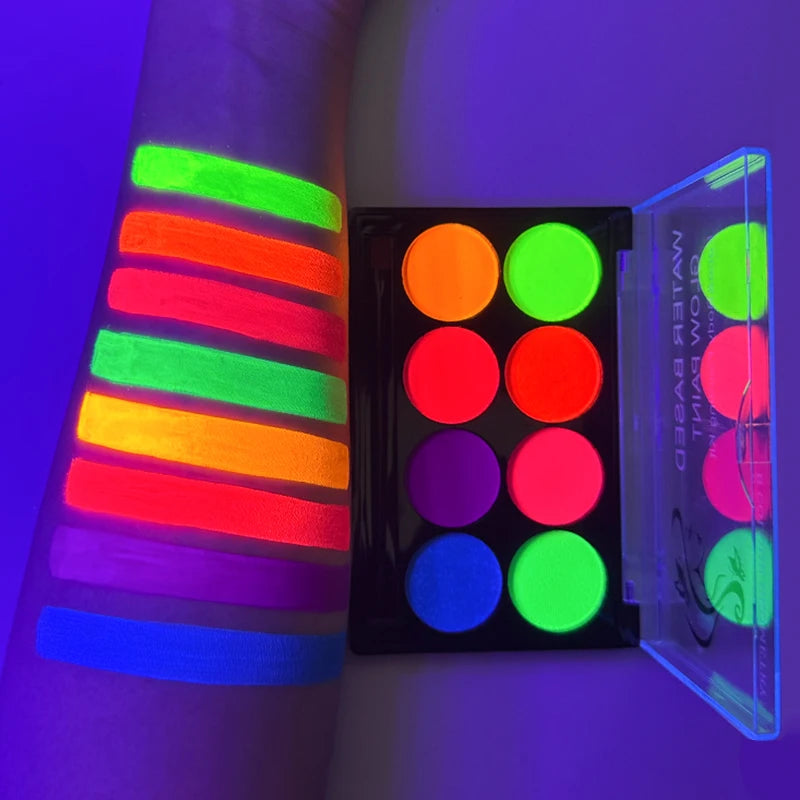 8 Colors Body Painting Palette Tattoo Art UV Glow Dark Makeup Zpaxo