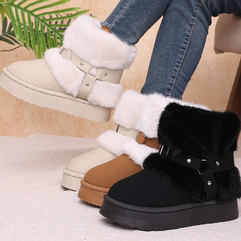 Winter Women's Solid Comfortable Thick Sole Mid Heel Snow Boots Women Zpaxo
