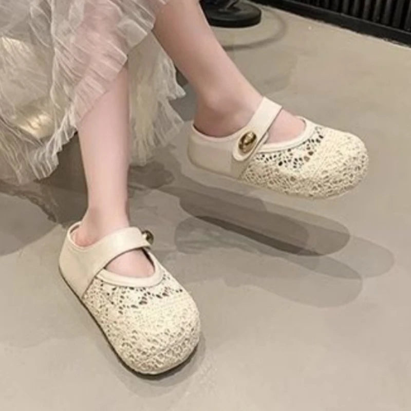 Women's Thick Sole Mesh Fabric Comfortable Solid Metal Buckle Zpaxo