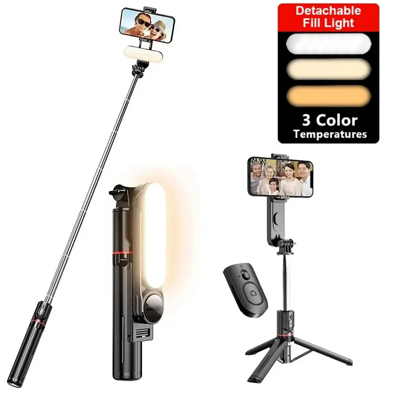 Selfie Stick Foldable Tripods With Bluetooth Remote Control 360° Rotation Adjustable LED Fill Light For Mobile Phone Video Live Zpaxo