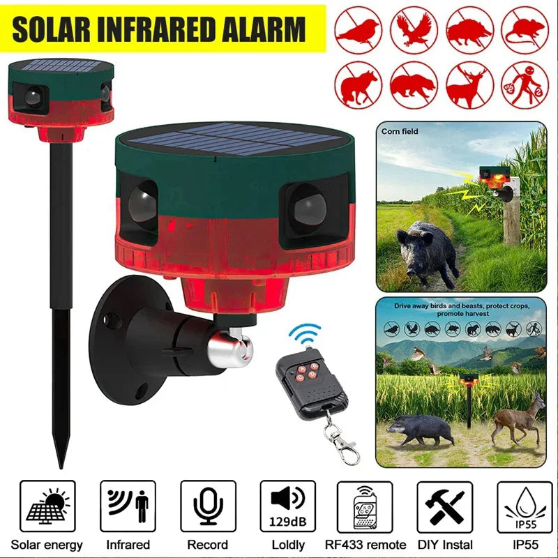 Outdoor Solar Alarm Light with Infrared Motion Sensor Area Sound Recording Waterproof Anti-theft Animal Repeller Security Alarm Zpaxo