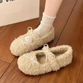 Women's Shearling Ballet Flats Strap Warm Rabbit Fur Plush Lined