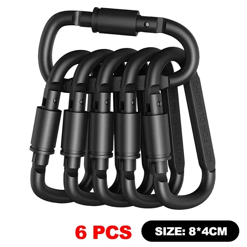 6pcs Carabiner Chip Camping Survival EDC Daily Keychain Key Chain Tactical Alloy Aluminum Caribiner Hook Outdoor Karabiners Hook Zpaxo 6PCS-Black