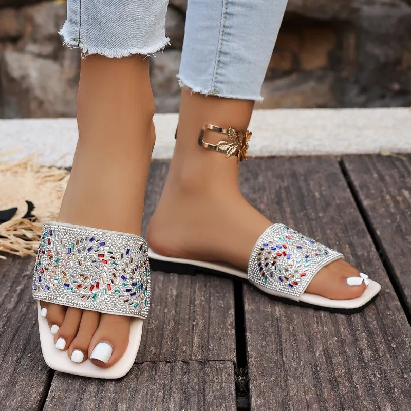 Slippers Women Shiny Rhinestone Outdoor Beach Open Toe Female Casual Zpaxo