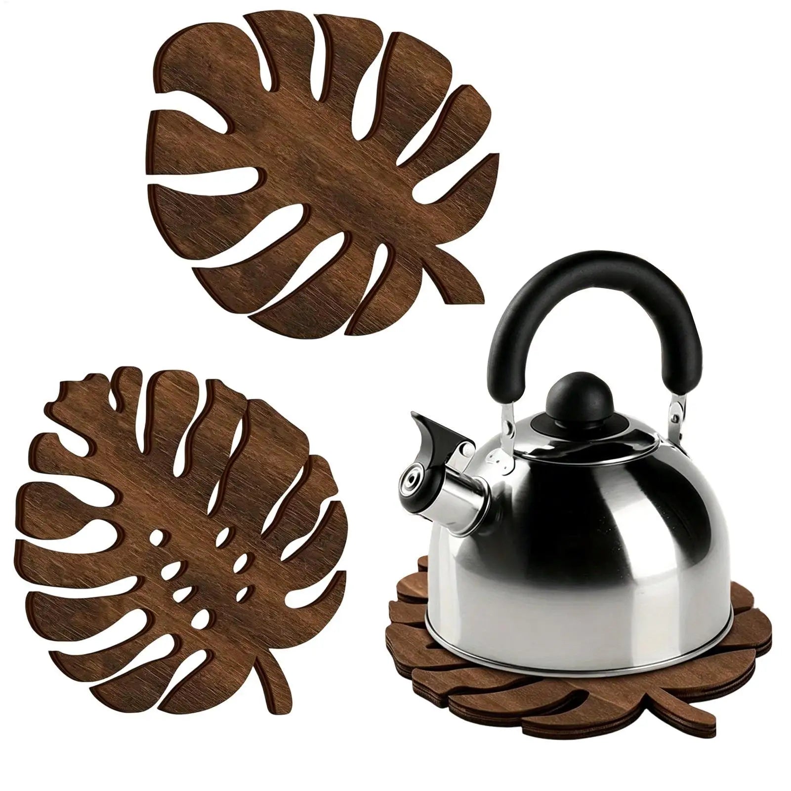 3Pcs Wooden Heat Resistant Trivet Set Monstera leaves Design Kitchen Countertop Protector Desk Decor Table Coasters Cup Holder Zpaxo