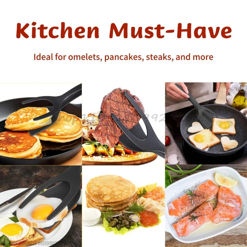 2-in-1 Egg Spatula Tongs Cooking Utensils Kitchen Accessories Pancake Cooking Machine Flip Pliers Nylon Clip Gadget Tools Zpaxo