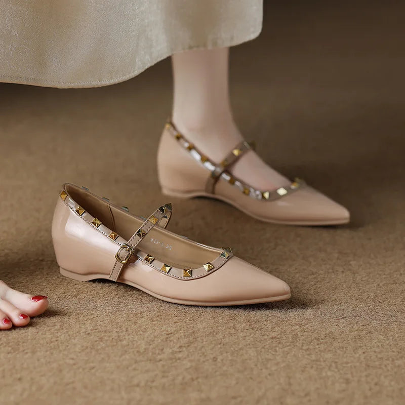 Pointed Toe Mary Janes Cover Heels Women Single Shoes Summer Fashion Female Pumps Rivet Buckle Strap Zapatos Mujer Zpaxo