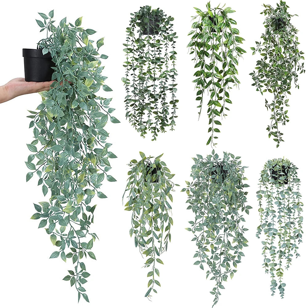 Artificial Hanging Plants Fake Potted Greenery Eucalyptus Mandala