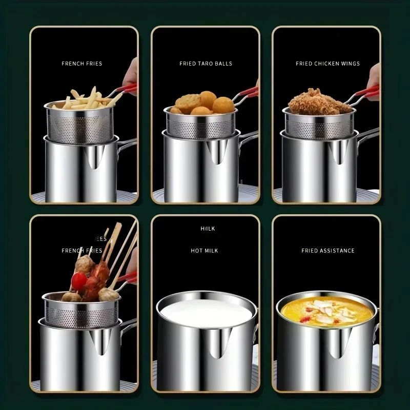 304 Stainless Steel Deep Fryer with Strainer & Anti-Scald Handle Stainless Steel Fryer Zpaxo