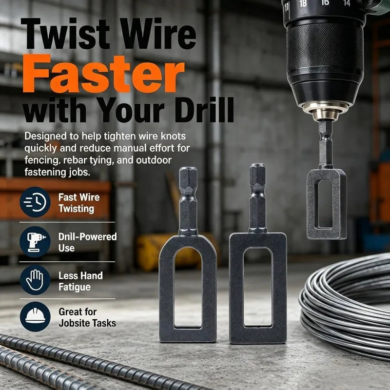 Drill Chuck Wire Twister – #9 & #11 Fence Wire Tying Tool